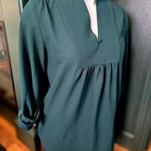 Brixon Ivy Emerald Green 3/4 Sleeve Blouse Small Ruffle Detail